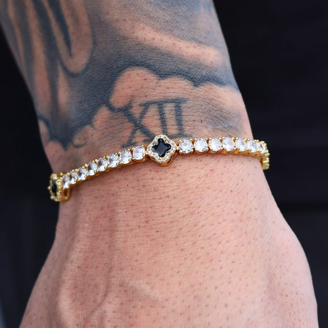 Black Clover Tennis Bracelet (Gold) - 4mm - Image 4