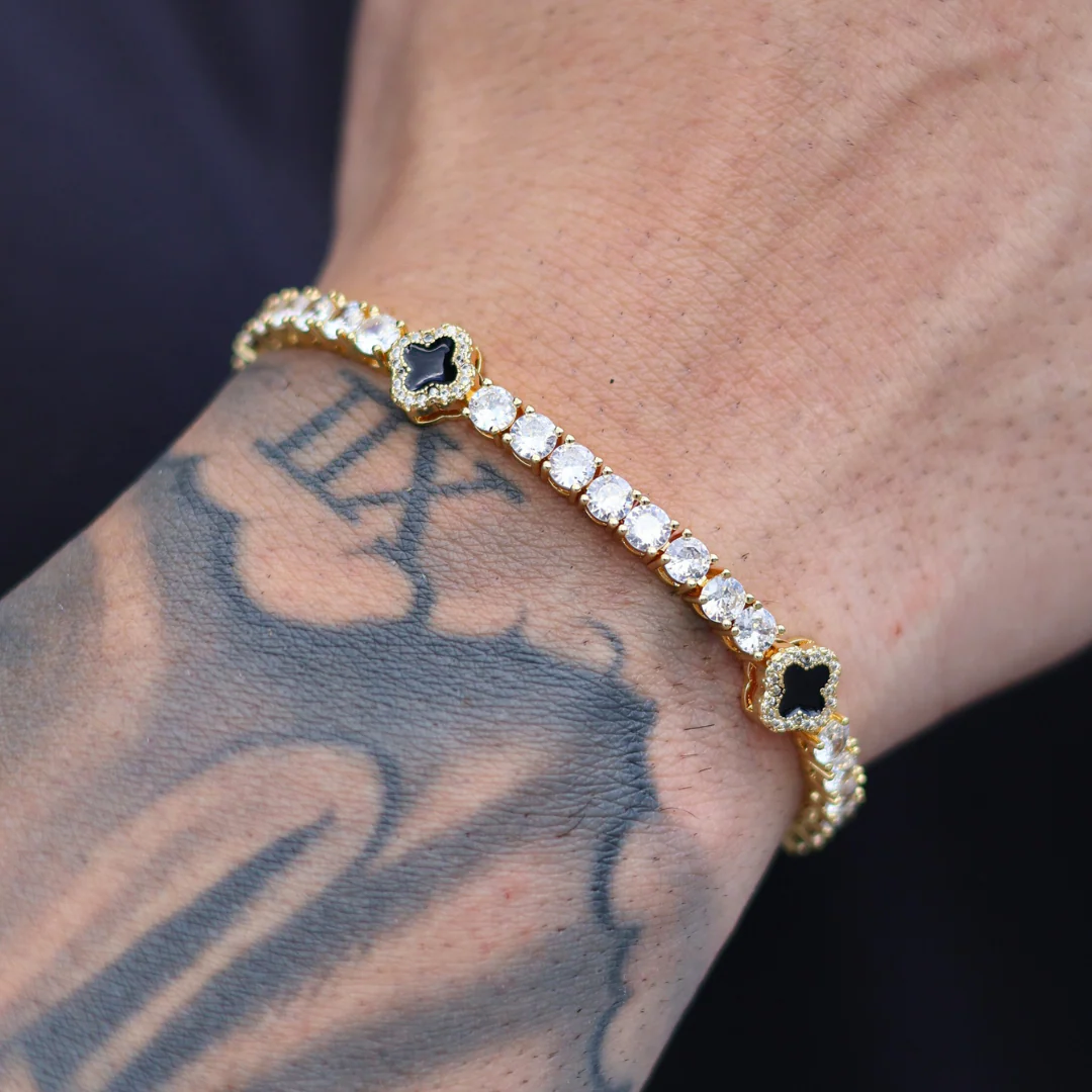 Black Clover Tennis Chain + Bracelet (Gold) - 4mm - Image 3