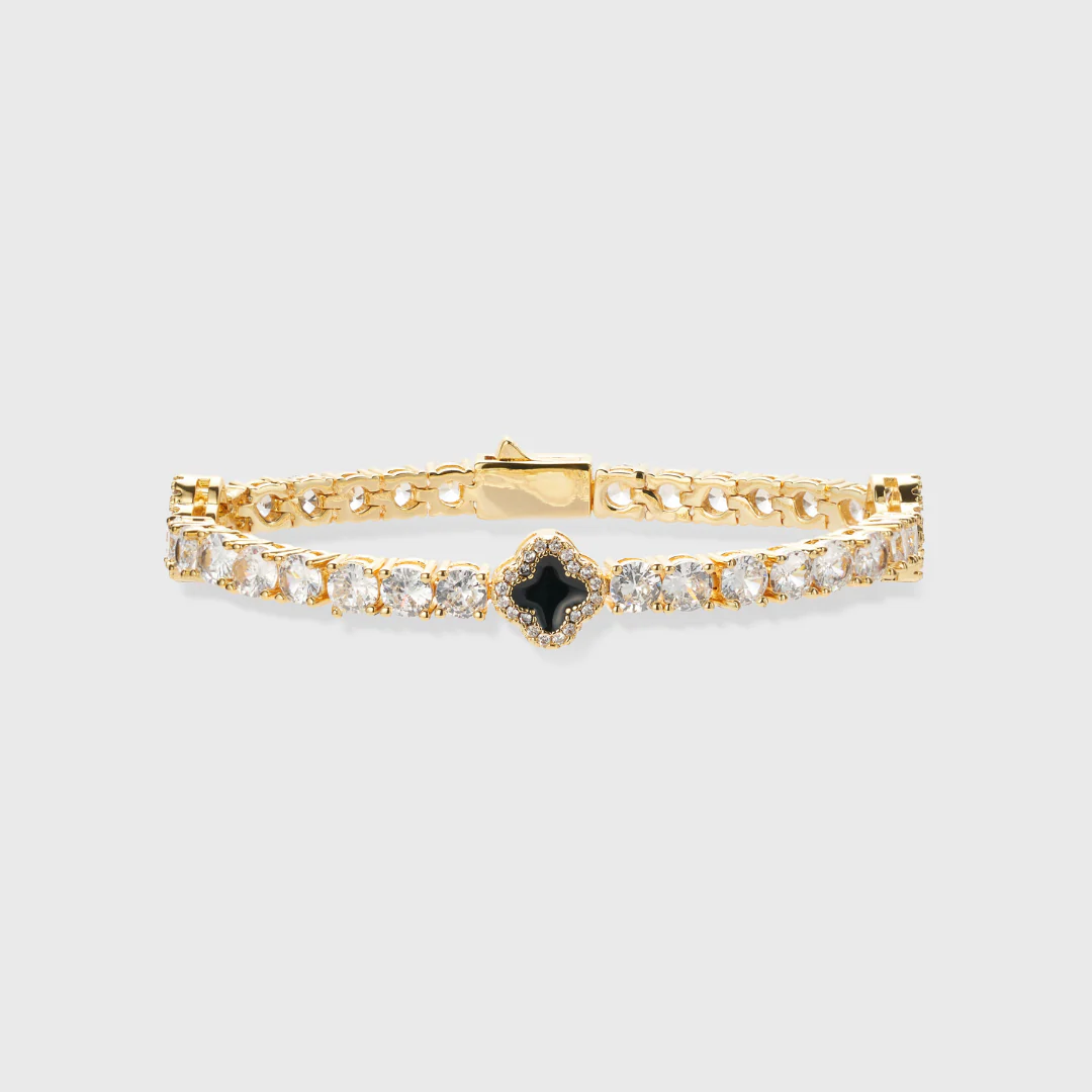 Black Clover Tennis Chain + Bracelet (Gold) - 4mm - Image 5