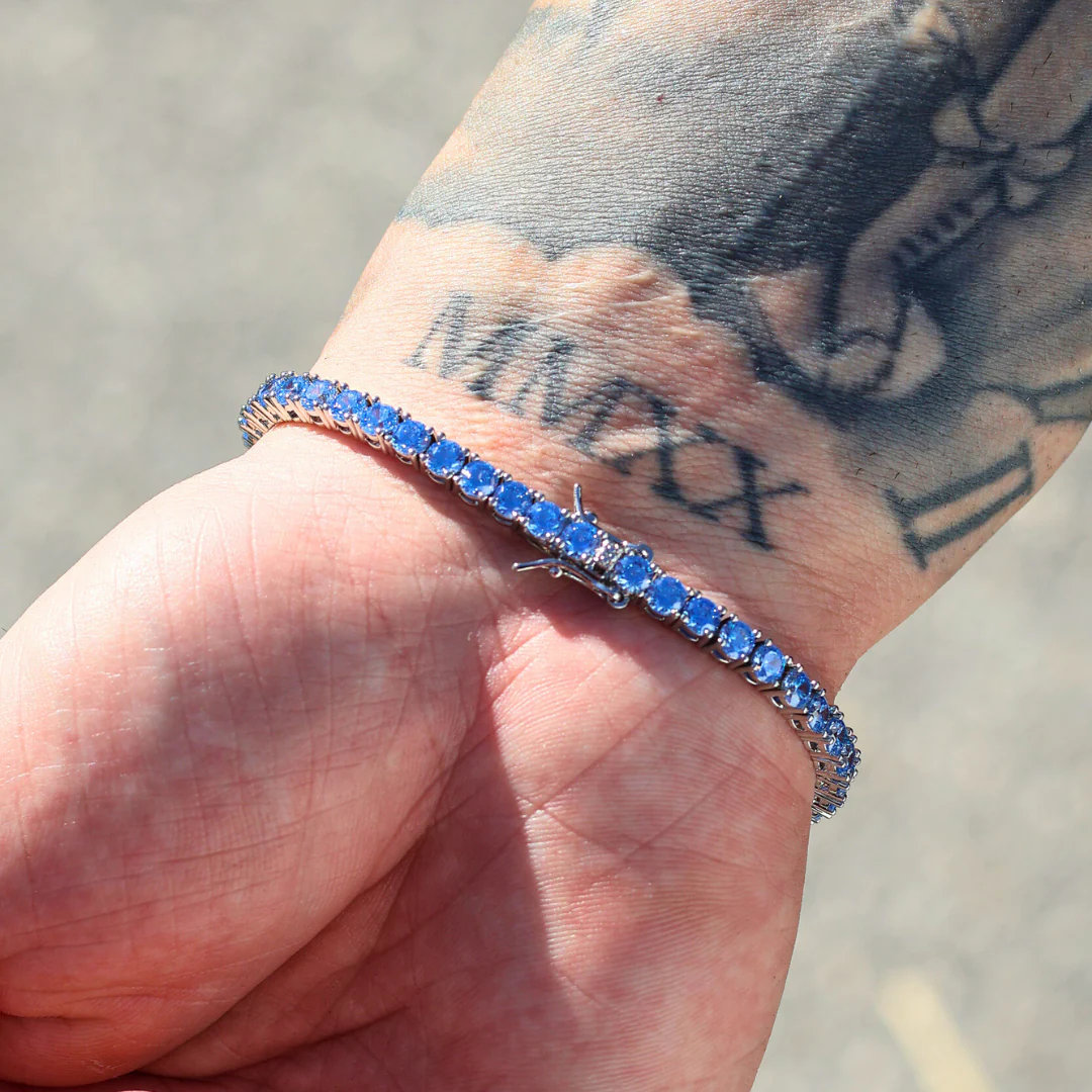 Blue Diamonds Tennis Bracelet (Silver) - 4mm - Image 5
