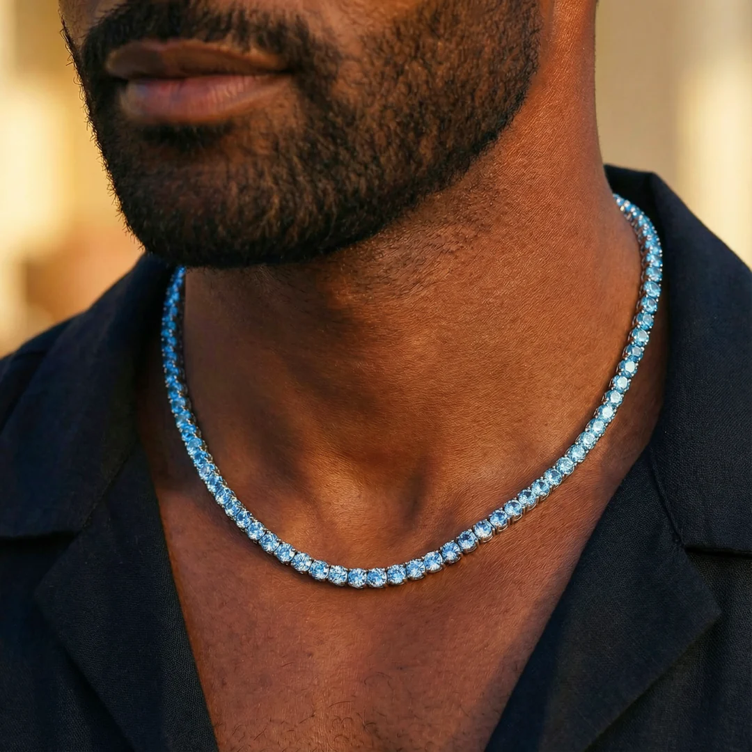 Blue Diamonds Tennis Chain (Silver) - 4mm - Image 2