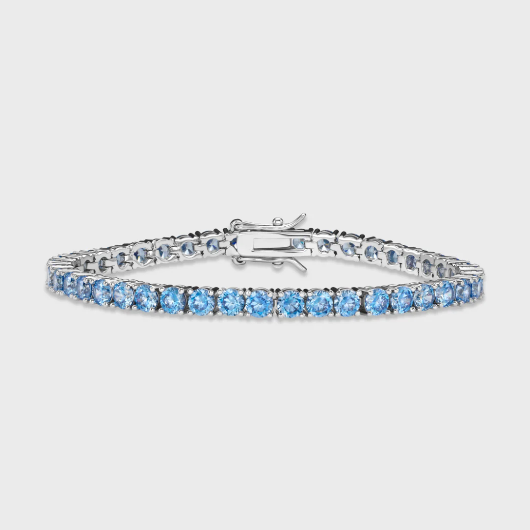 Blue Tennis Chain + Bracelet (Silver) - 4mm - Image 4