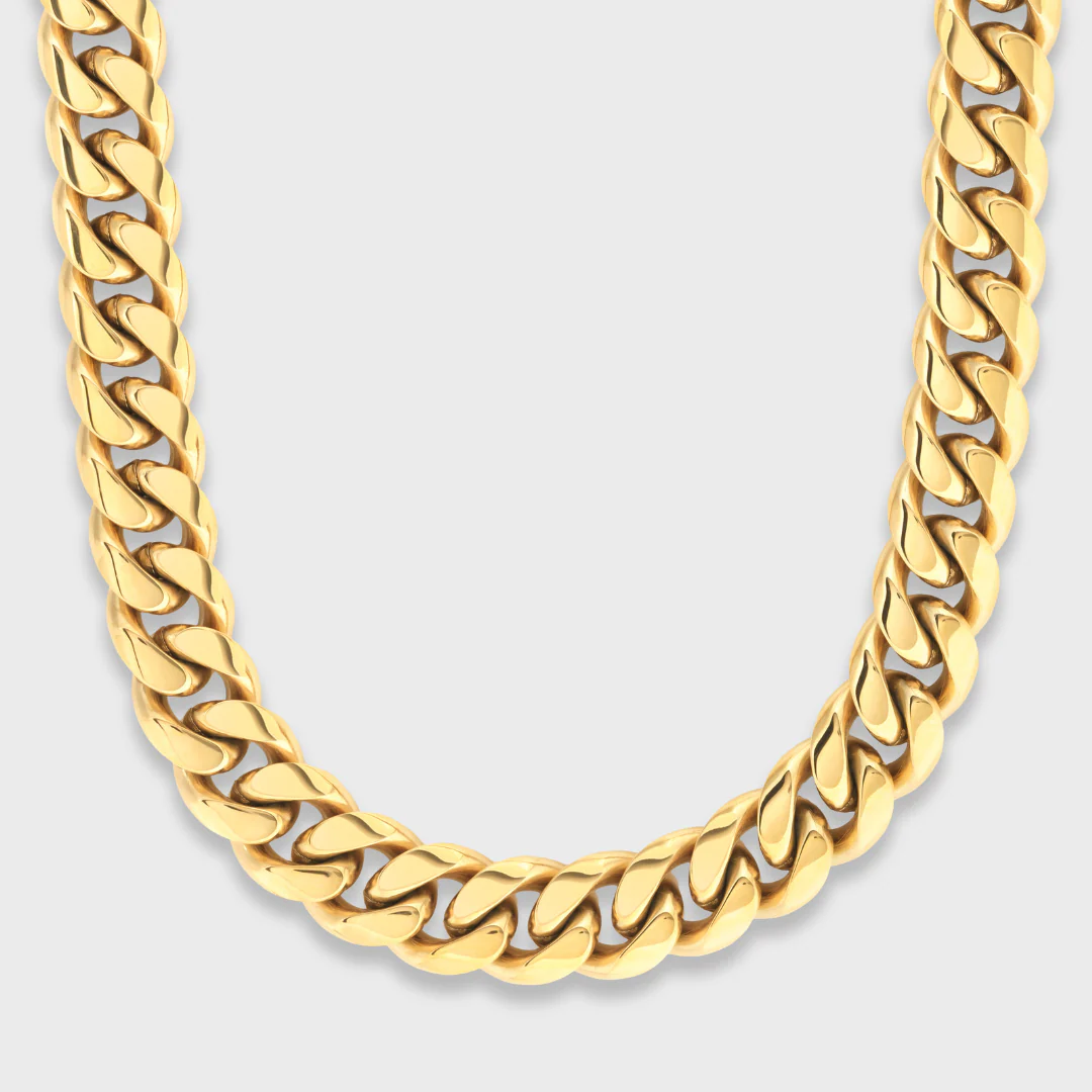 Cuban Link Chain + Bracelet (Gold) - 12mm - Image 3