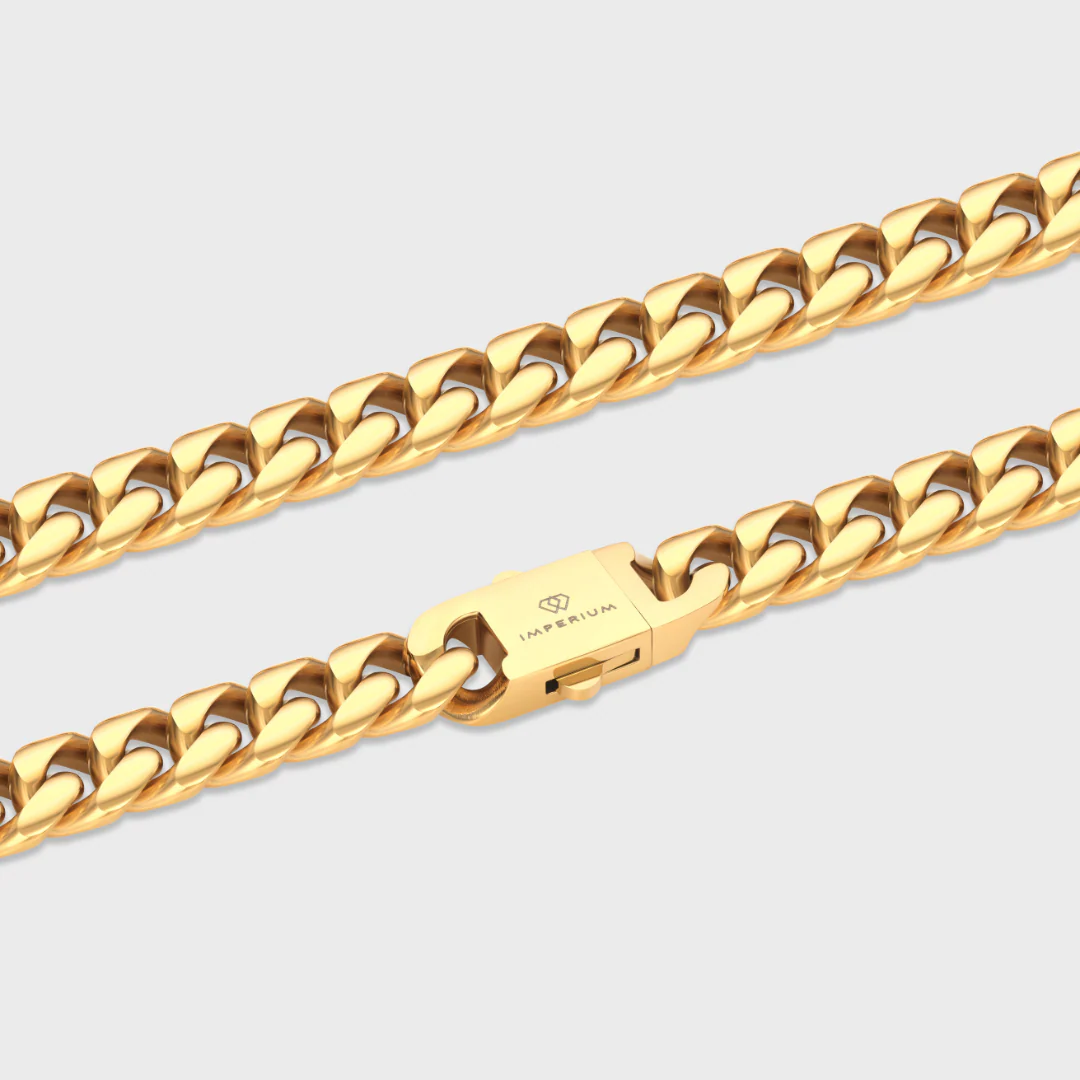 Cuban Link Chain + Bracelet (Gold) - 12mm - Image 5