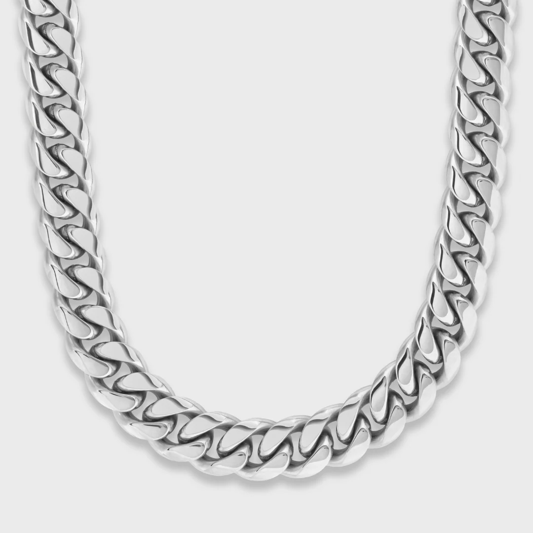 Cuban Link Chain + Bracelet (Silver) - 12mm - Image 3