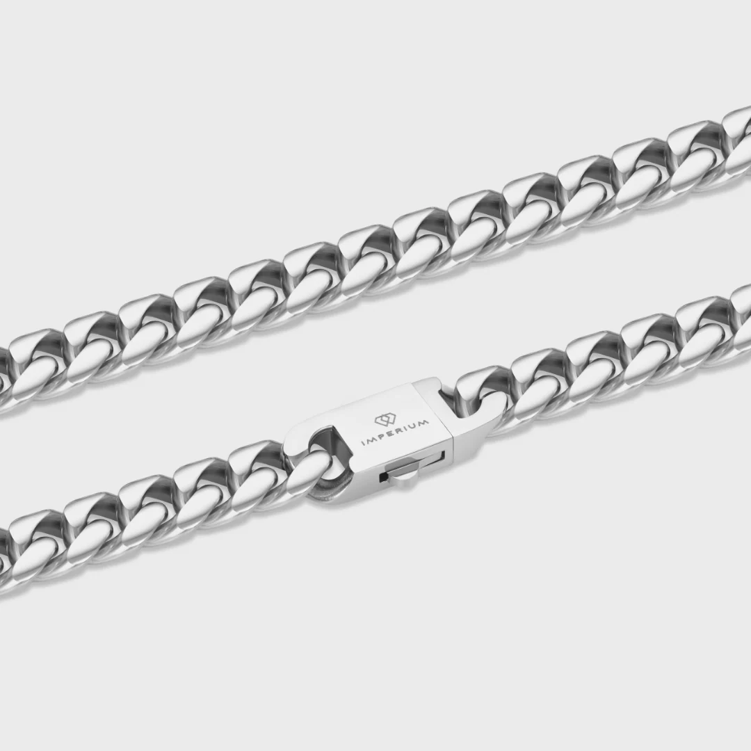 Cuban Link Chain + Bracelet (Silver) - 12mm - Image 5