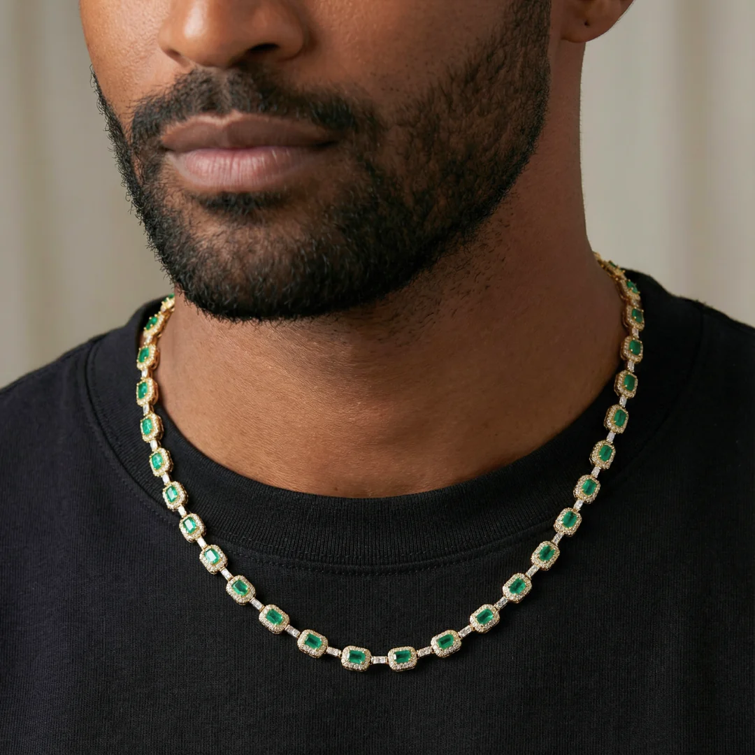 Green Gemstone Chain (Gold) - 7mm - Image 2