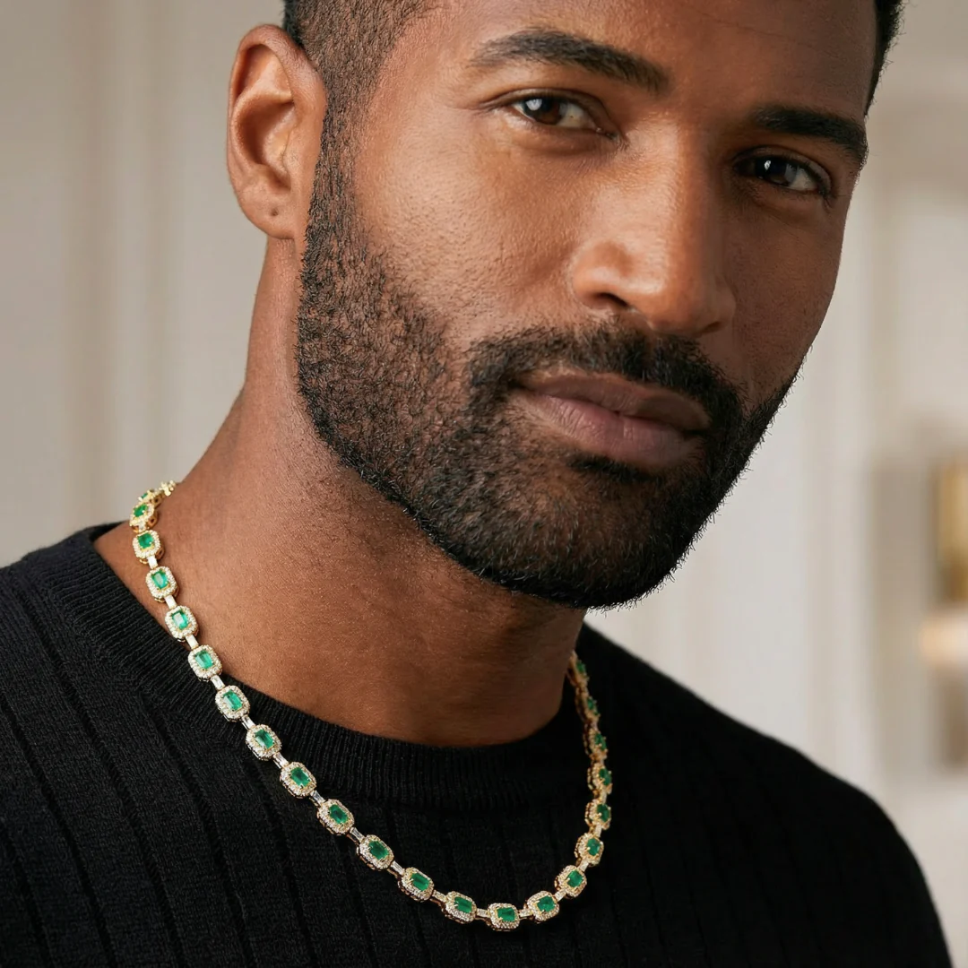 Green Gemstone Chain (Gold) - 7mm - Image 4