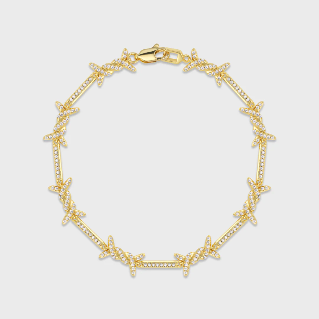 Iced Barbed Wire Bracelet (Gold) - 6mm