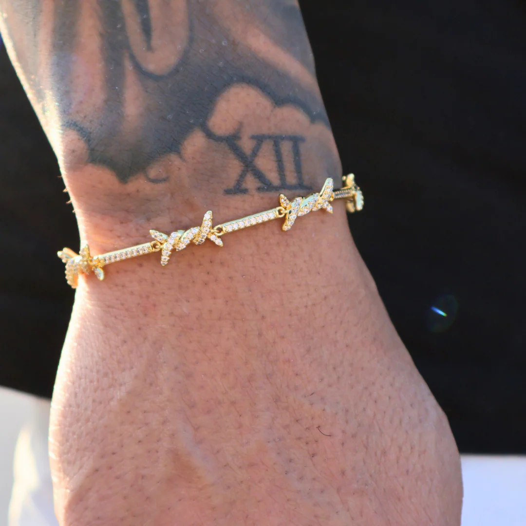 Iced Barbed Wire Bracelet (Gold) - 6mm - Image 4
