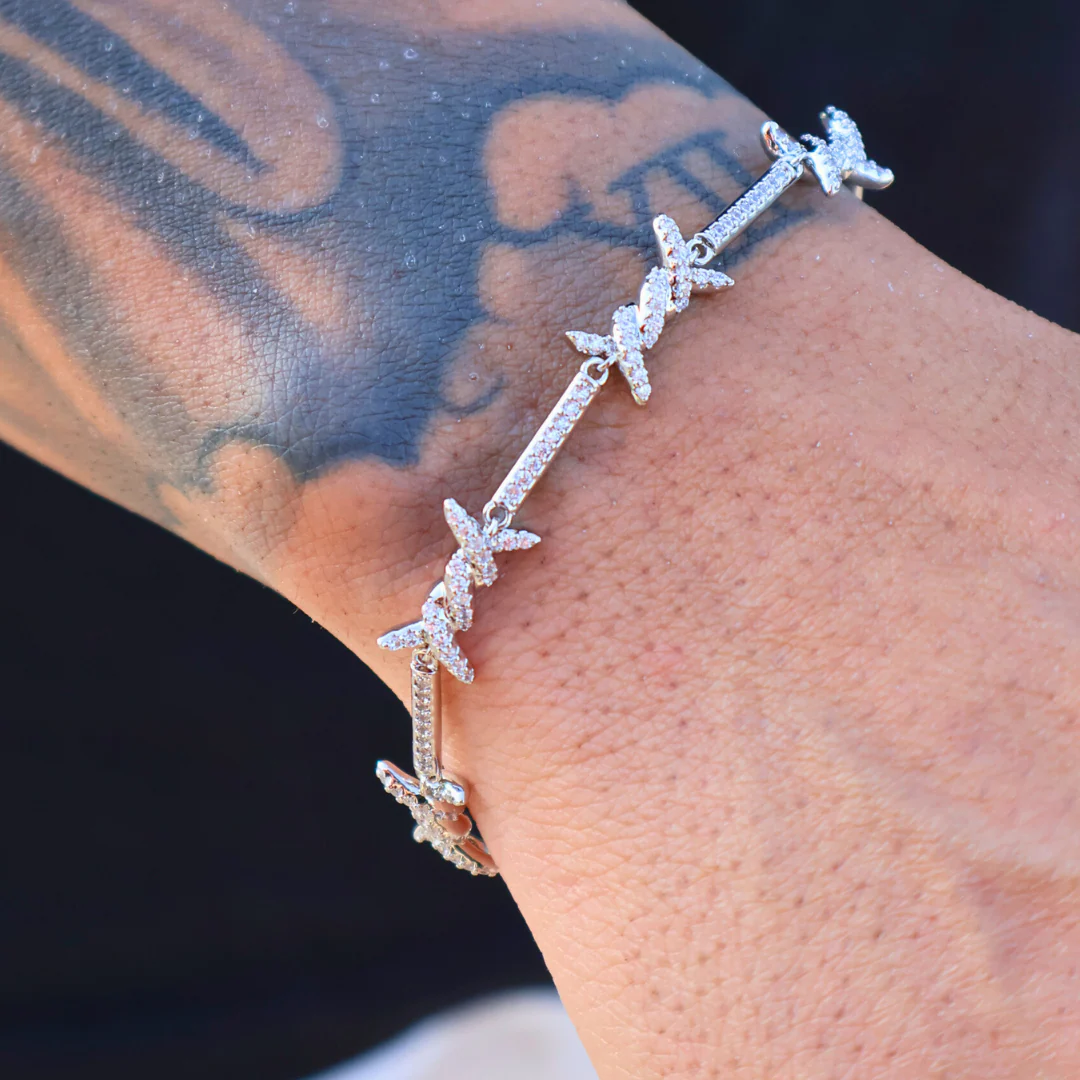Iced Barbed Wire Bracelet (Silver) - 6mm - Image 4