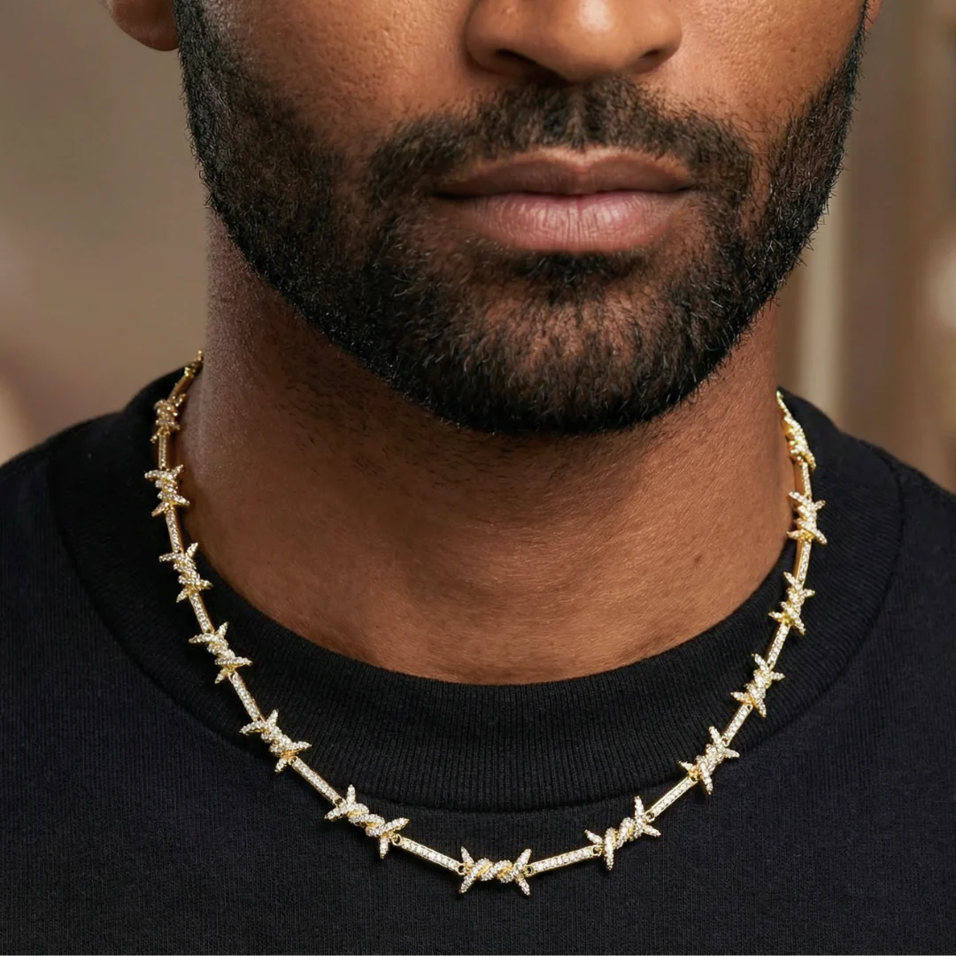 Iced Barbed Wire Chain (Gold) - 6mm - Image 2