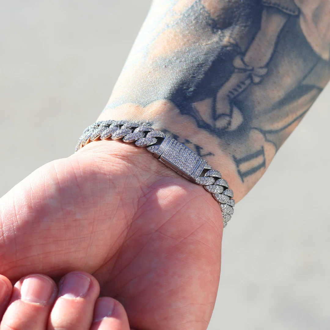 Iced Cuban Bracelet (Silver) - 10mm - Image 4