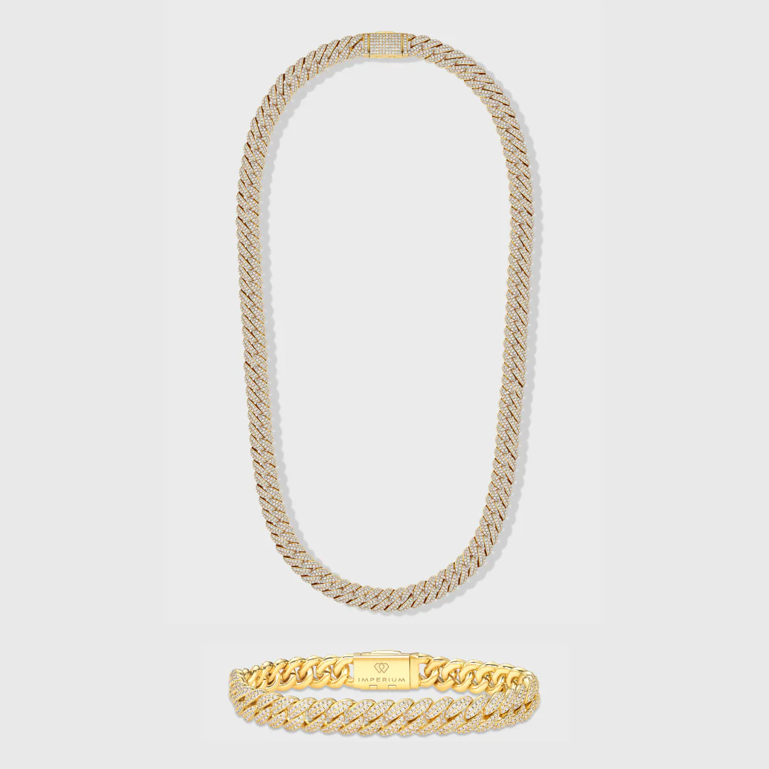 Iced Cuban Chain + Bracelet (Gold) - 10mm