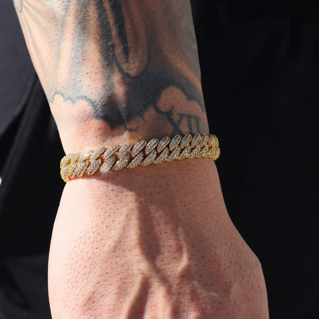 Iced Cuban Chain + Bracelet (Gold) - 10mm - Image 3