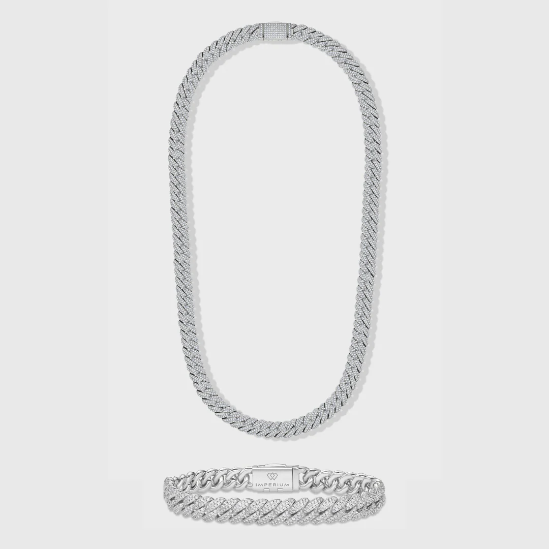 Iced Cuban Chain + Bracelet (Silver) - 10mm