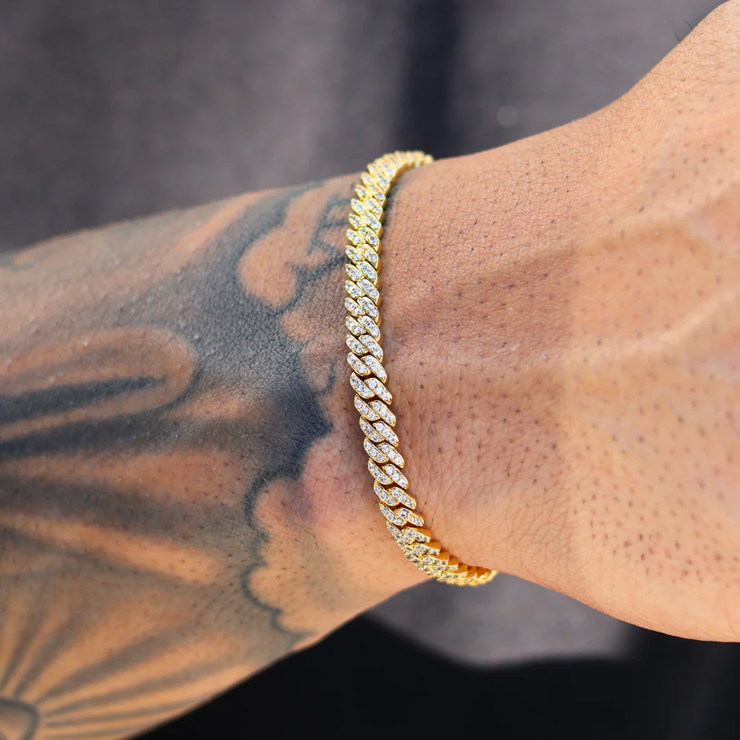 Iced Micro Prong Cuban Bracelet (Gold) - 6mm - Image 2