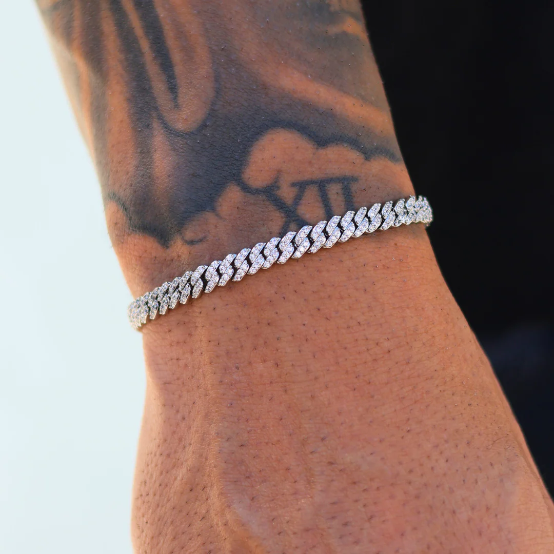 Iced Micro Prong Cuban Bracelet (Silver) - 6mm - Image 2