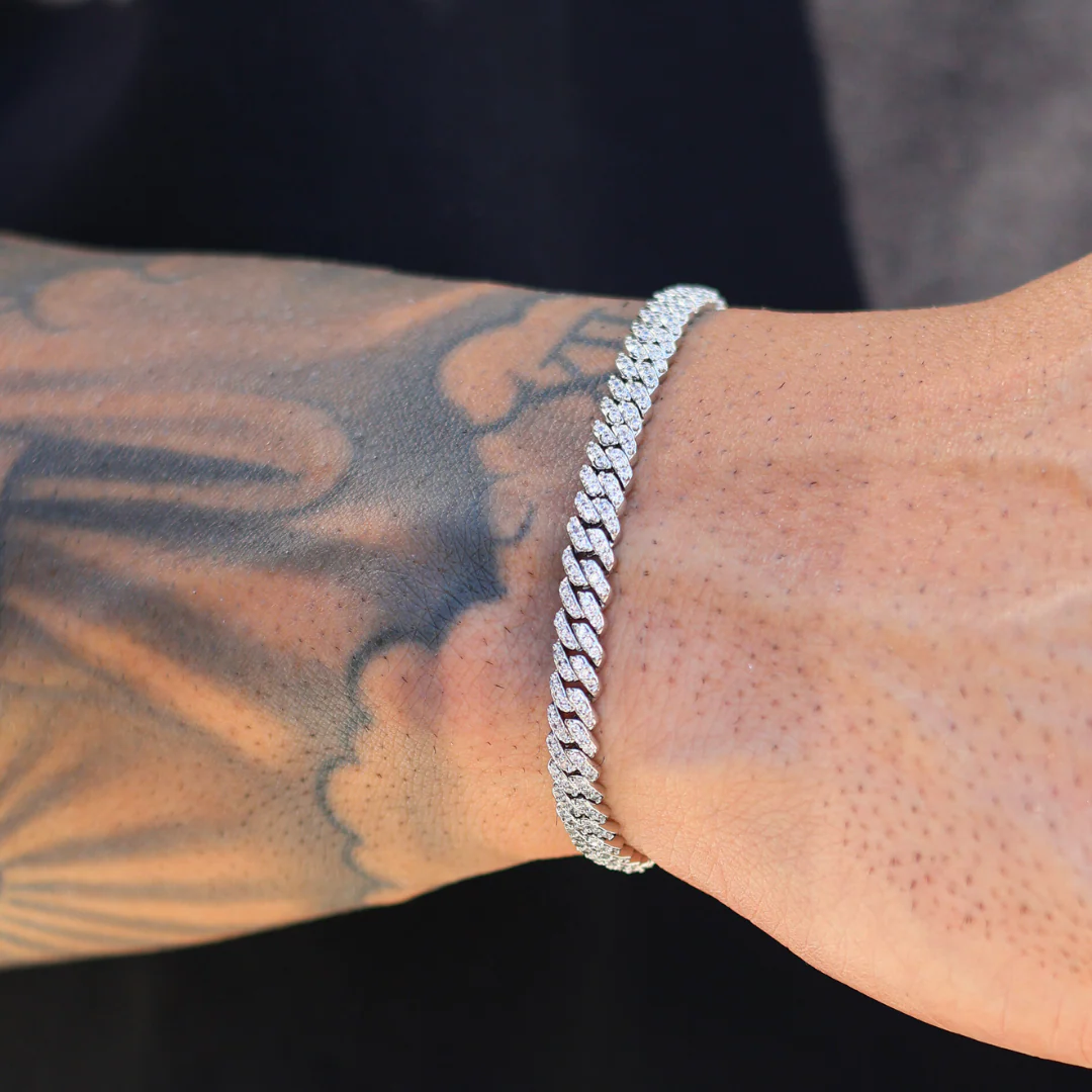 Iced Micro Prong Cuban Bracelet (Silver) - 6mm - Image 4
