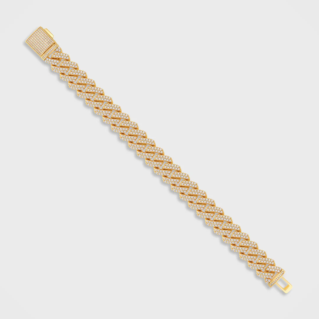 Iced Prong Cuban Bracelet (Gold) - 12mm - Image 3