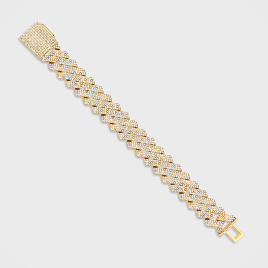 Iced Prong Cuban Bracelet (Gold) - 20mm - Image 3