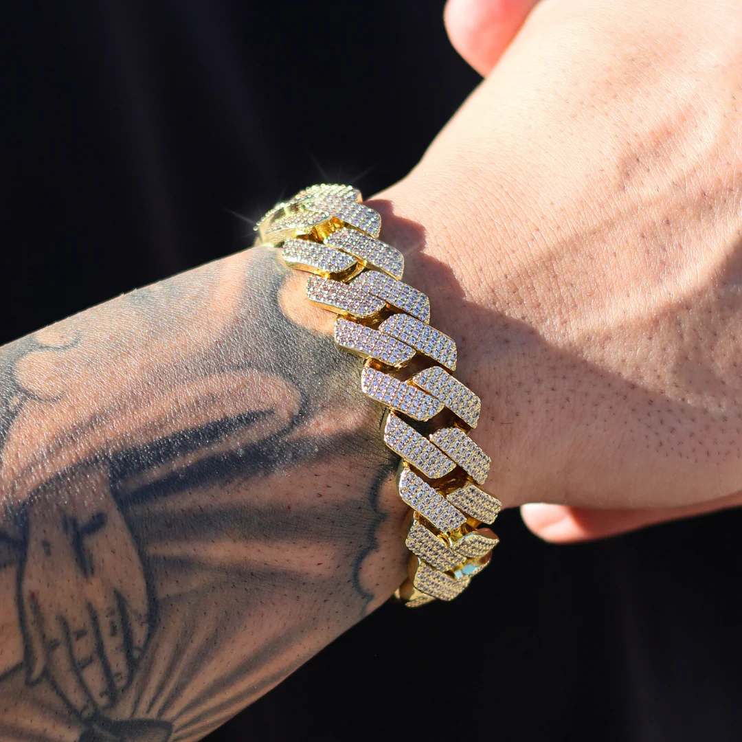 Iced Prong Cuban Bracelet (Gold) - 20mm - Image 4