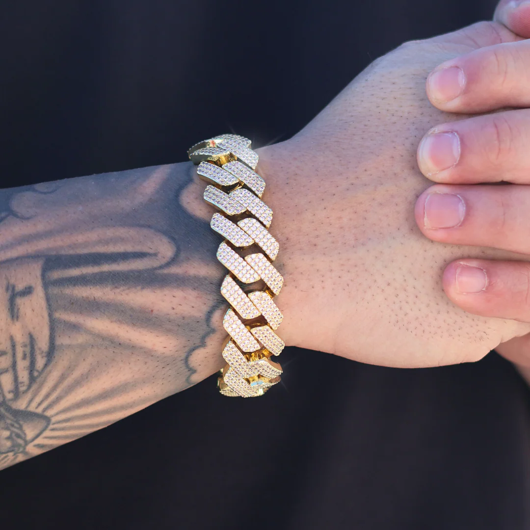 Iced Prong Cuban Bracelet (Gold) - 20mm - Image 5