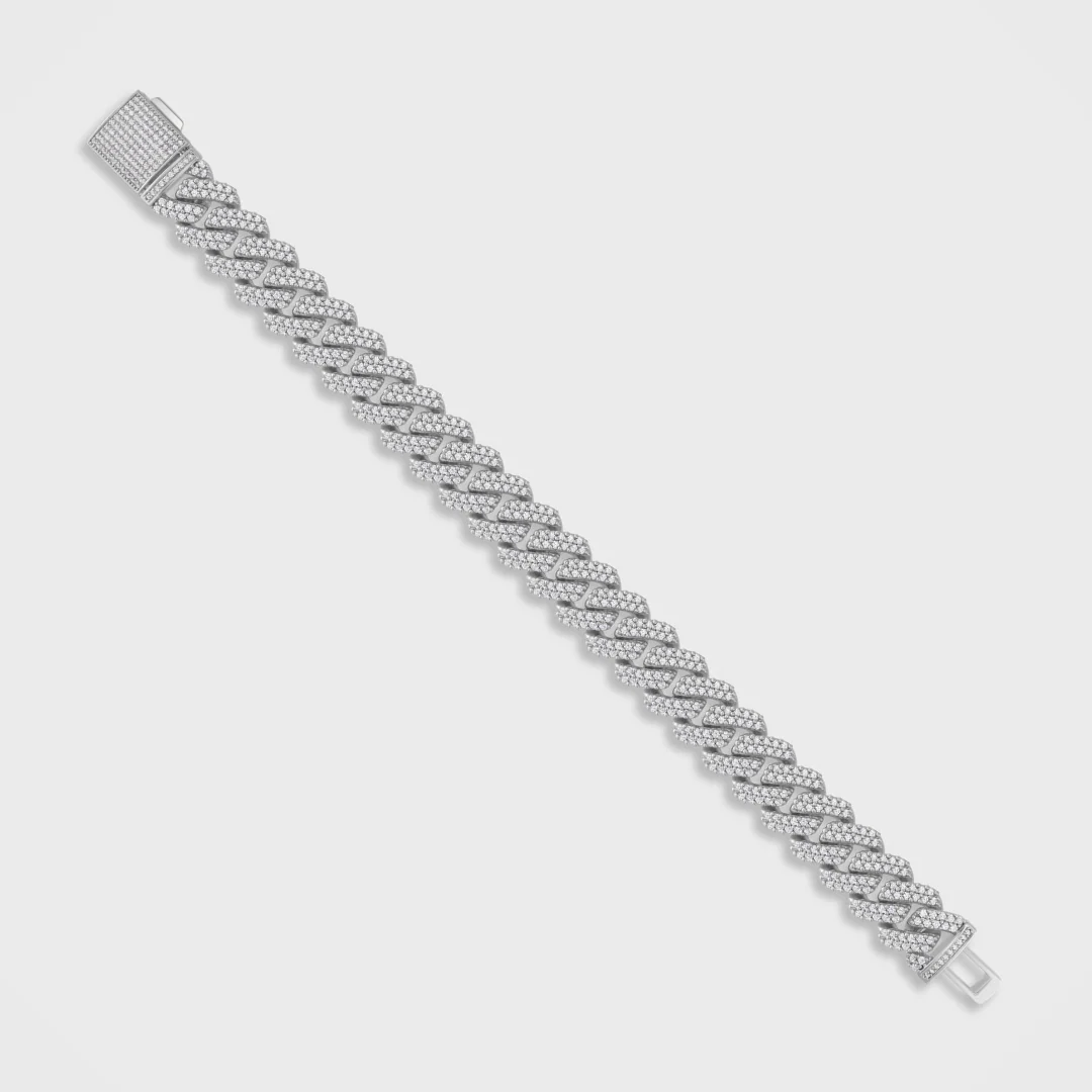 Iced Prong Cuban Bracelet (Silver) - 12mm - Image 3