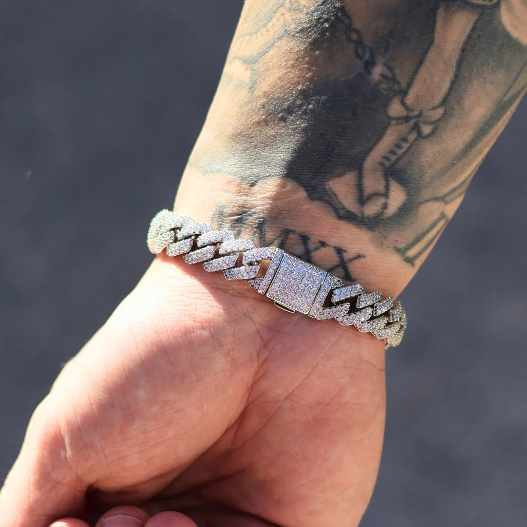 Iced Prong Cuban Bracelet (Silver) - 12mm - Image 4