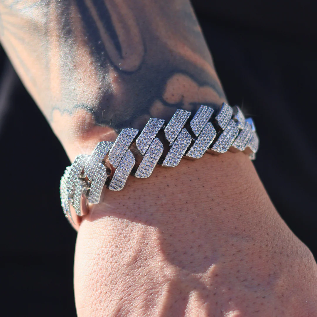 Iced Prong Cuban Bracelet (Silver) - 20mm - Image 2