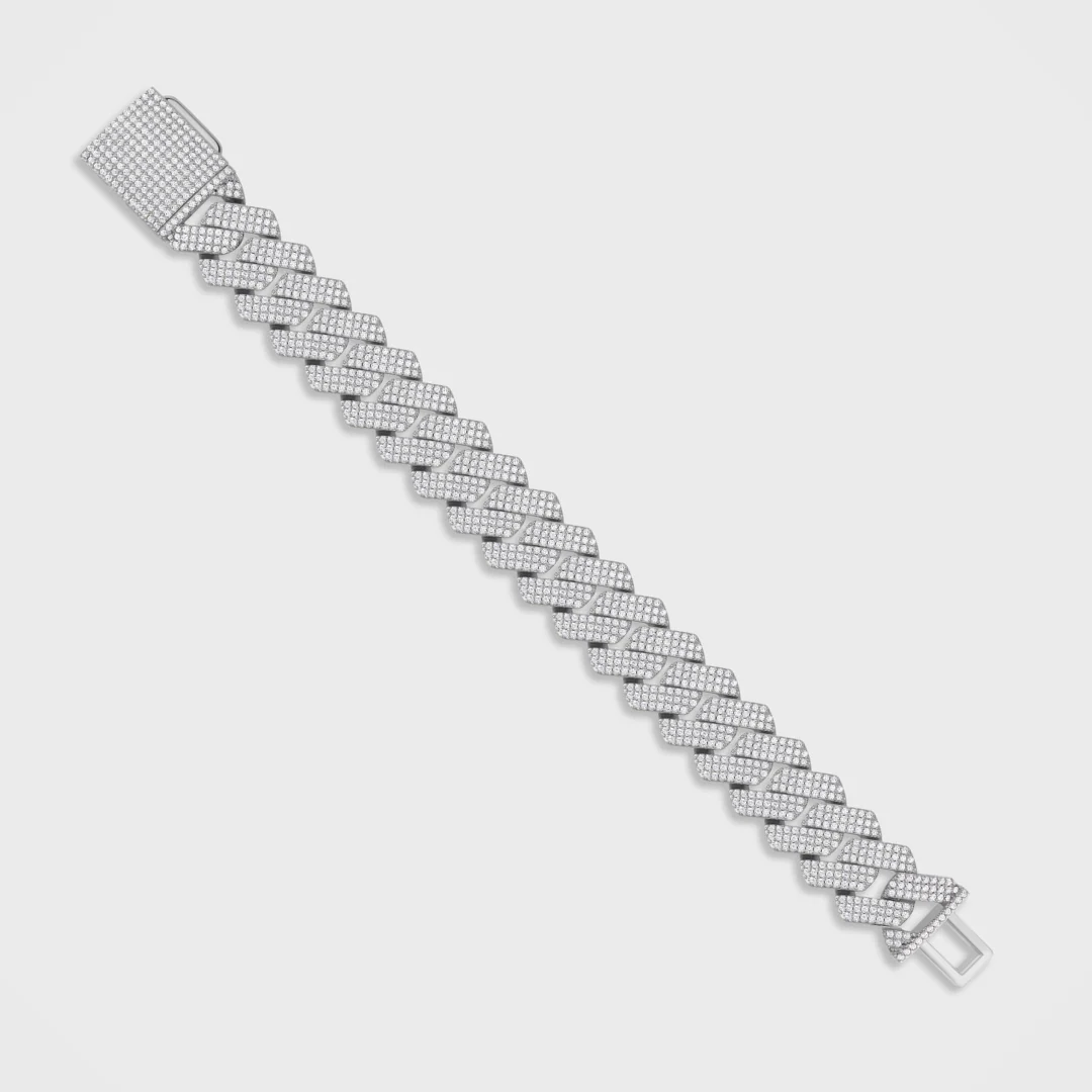 Iced Prong Cuban Bracelet (Silver) - 20mm - Image 3