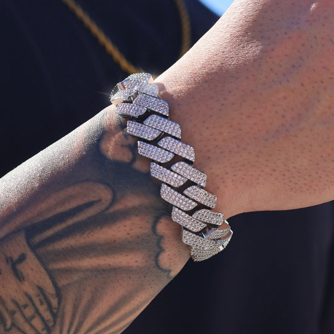 Iced Prong Cuban Bracelet (Silver) - 20mm - Image 4