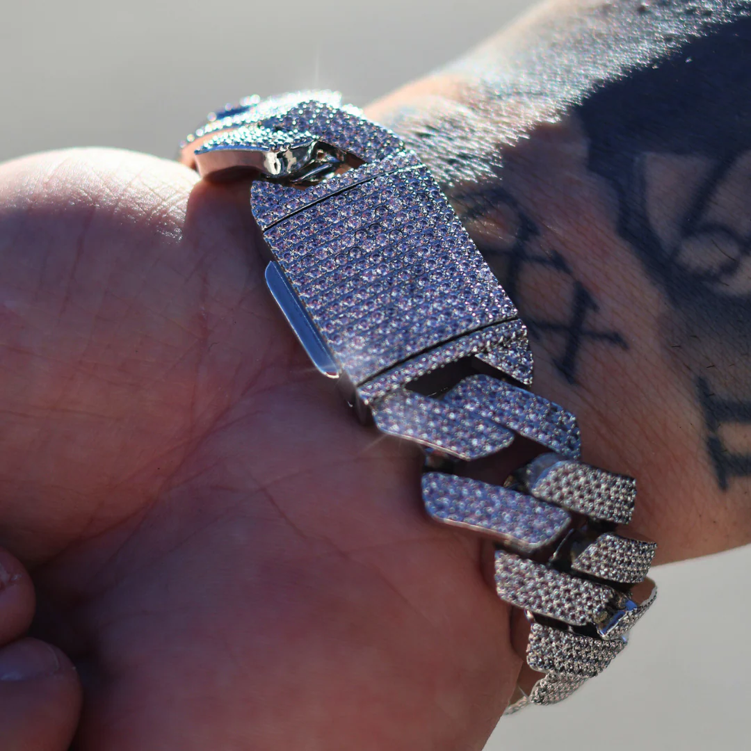Iced Prong Cuban Bracelet (Silver) - 20mm - Image 5