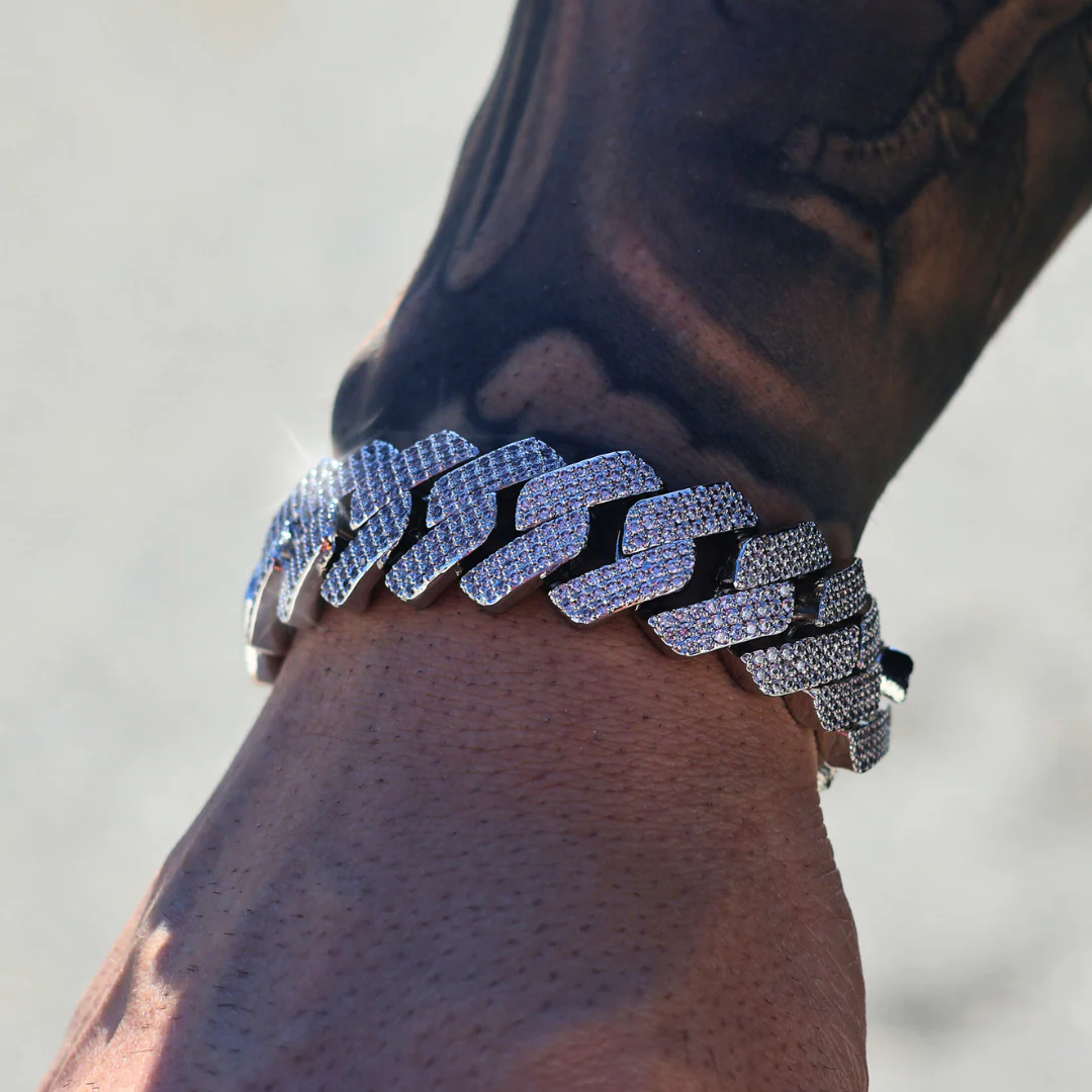Iced Prong Cuban Bracelet (Silver) - 20mm - Image 6