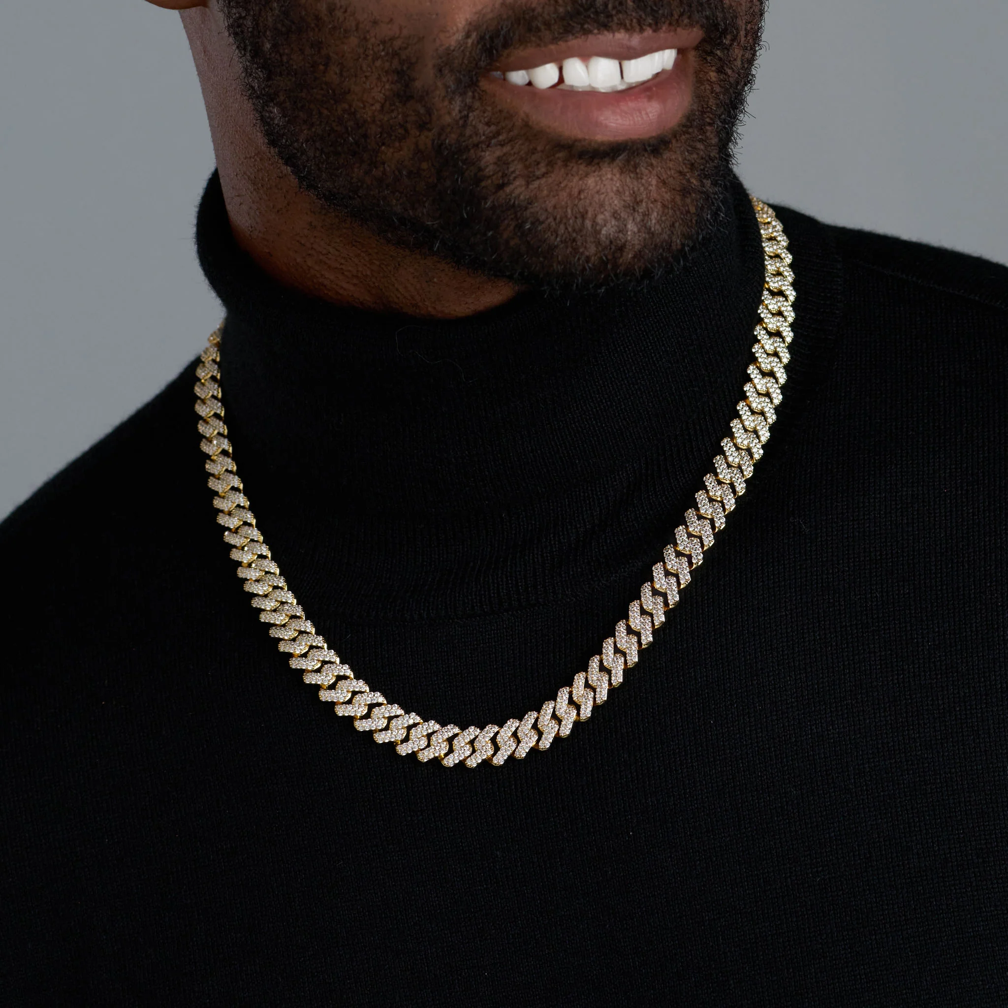 Iced Prong Cuban Chain + Bracelet (Gold) - 12mm - Image 2