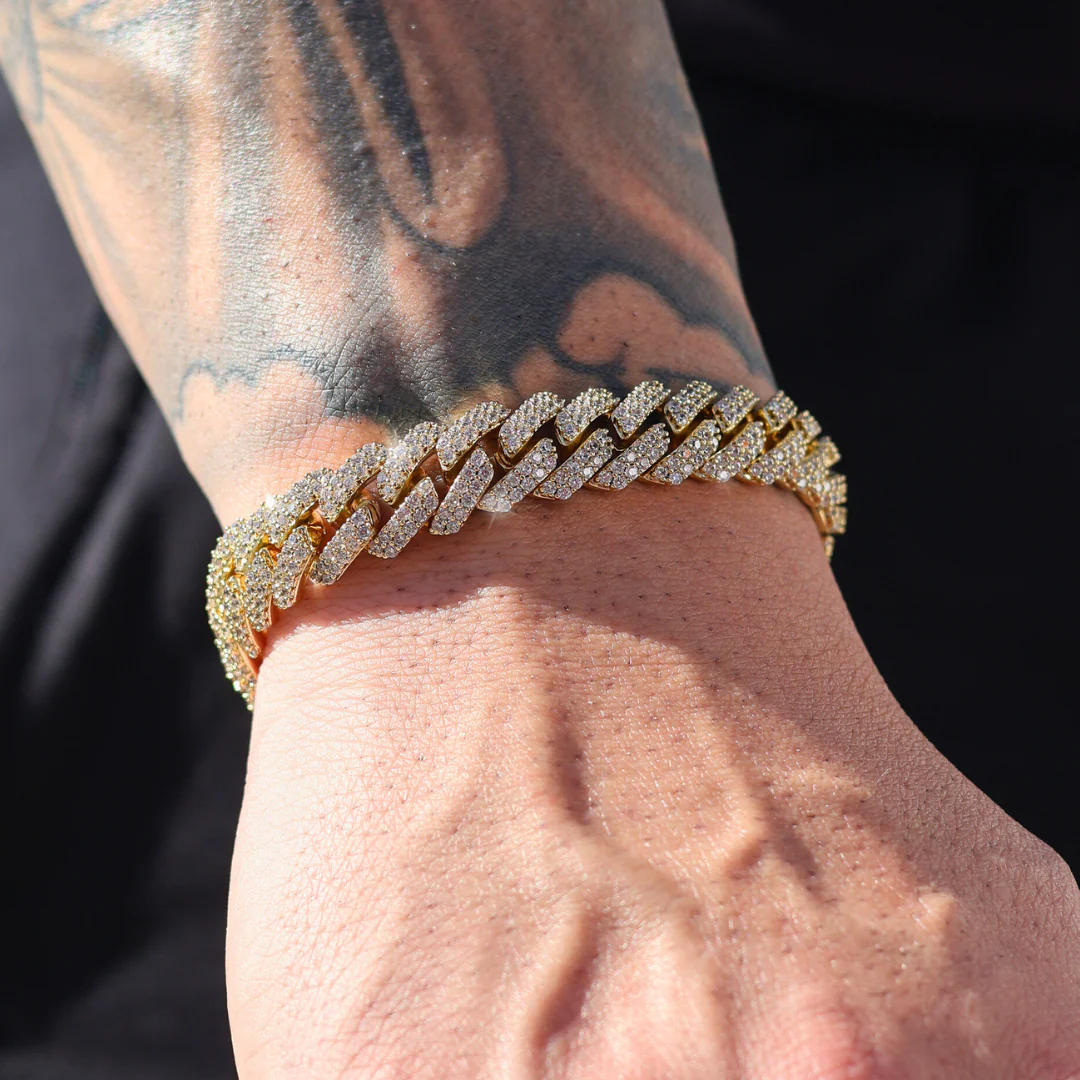 Iced Prong Cuban Chain + Bracelet (Gold) - 12mm - Image 3