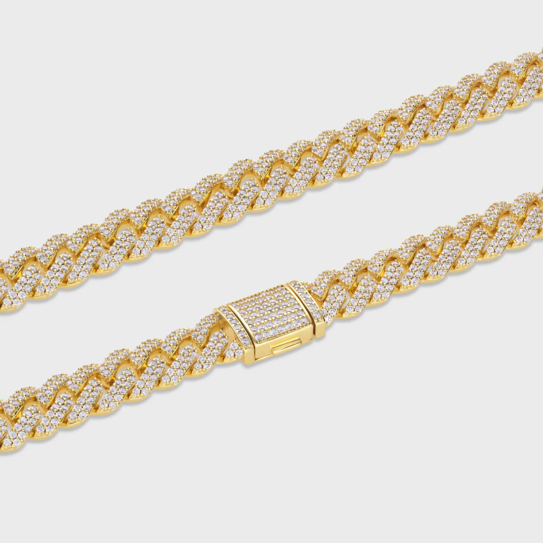 Iced Prong Cuban Chain + Bracelet (Gold) - 12mm - Image 6