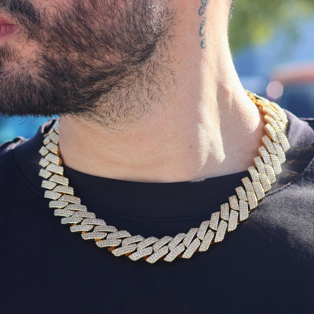 Iced Prong Cuban Chain + Bracelet (Gold) - 20mm - Image 2