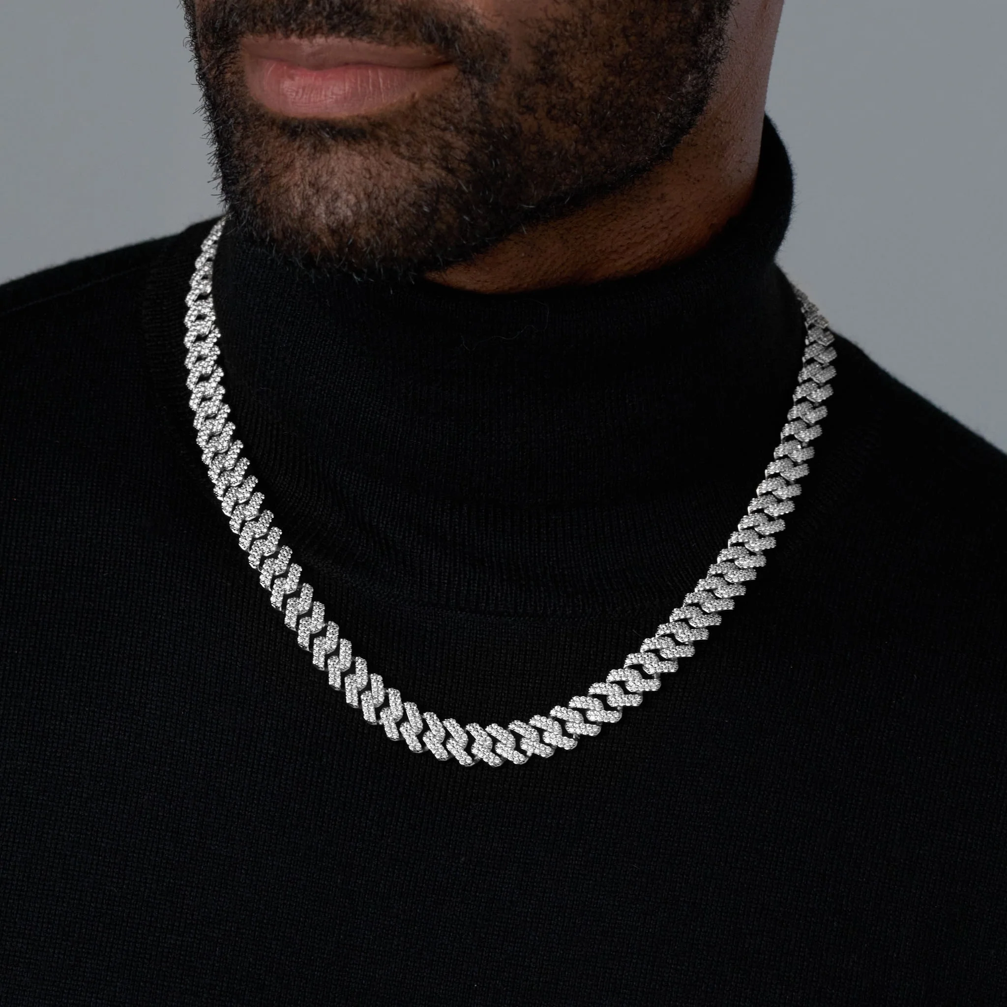 Iced Prong Cuban Chain + Bracelet (Silver) - 12mm - Image 2
