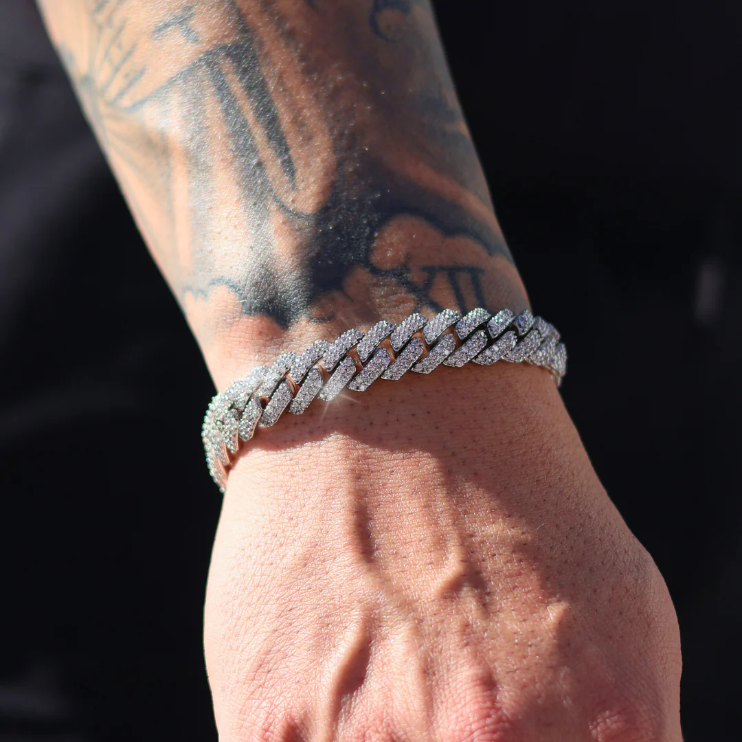 Iced Prong Cuban Chain + Bracelet (Silver) - 12mm - Image 3