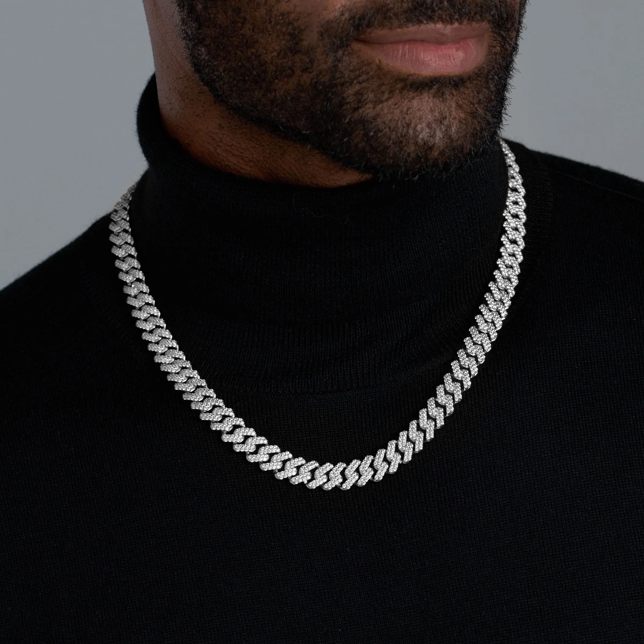 Iced Prong Cuban Chain (Silver) - 10mm - Image 2