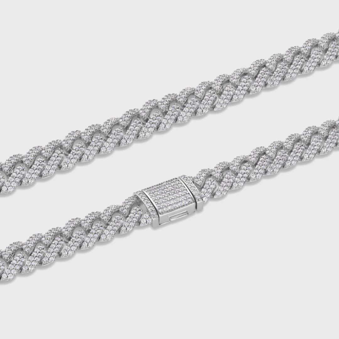 Iced Prong Cuban Chain (Silver) - 12mm - Image 3