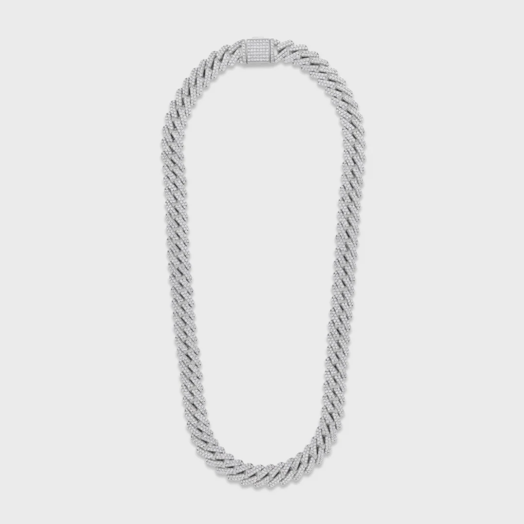 Iced Prong Cuban Chain (Silver) - 12mm - Image 4