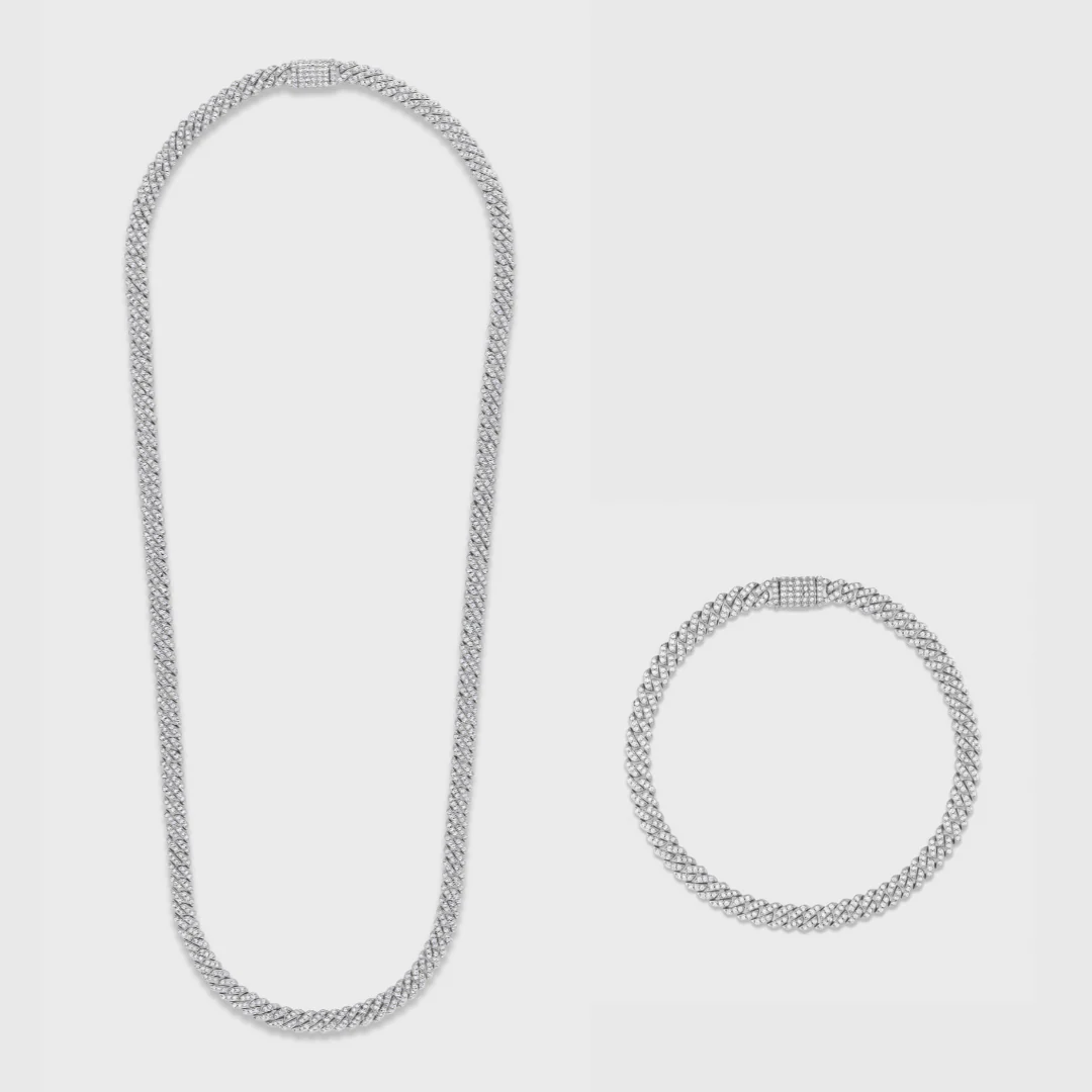 Iced Micro Prong Cuban Chain + Bracelet (Silver) - 5mm