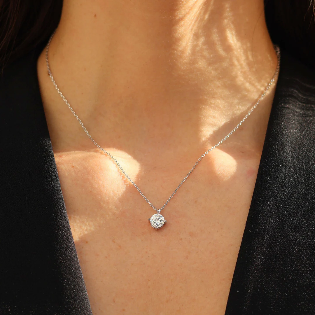 Moissanite Round 1ctw Solitaire Necklace (Silver) - Image 2