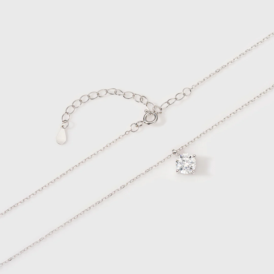 Moissanite Round 1ctw Solitaire Necklace (Silver) - Image 3
