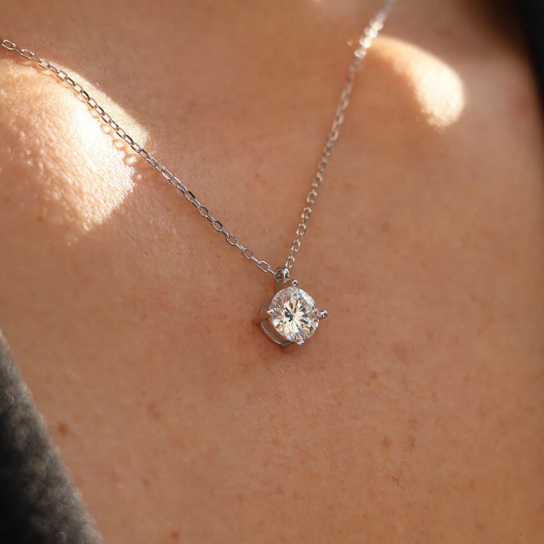 Moissanite Round 1ctw Solitaire Necklace (Silver) - Image 4