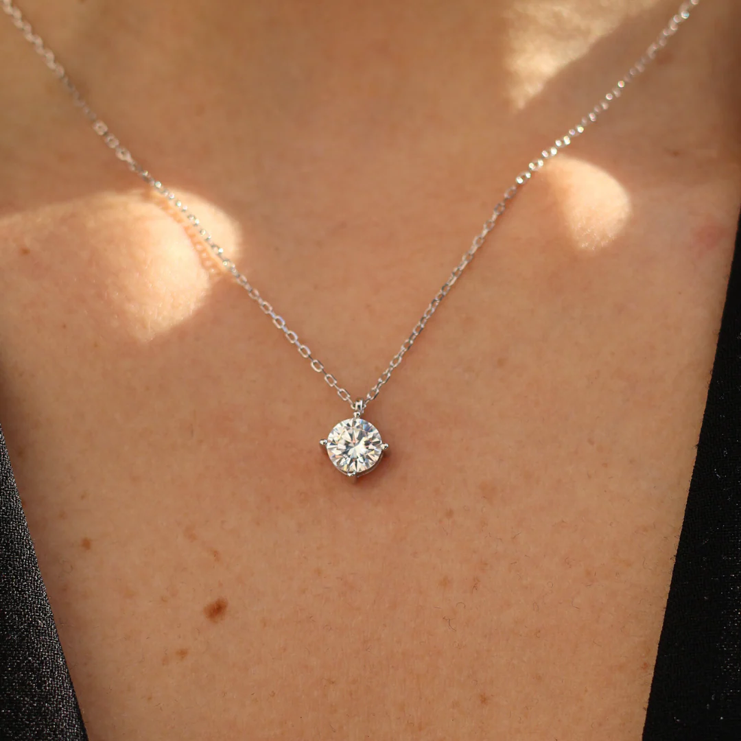 Moissanite Round 1ctw Solitaire Necklace (Silver) - Image 6