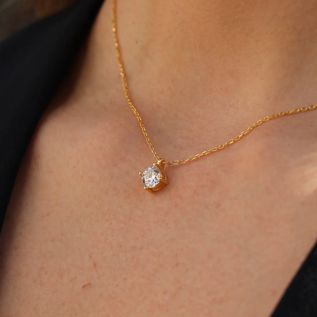 Moissanite Round 1ctw Solitaire Necklace (Gold) - Image 2