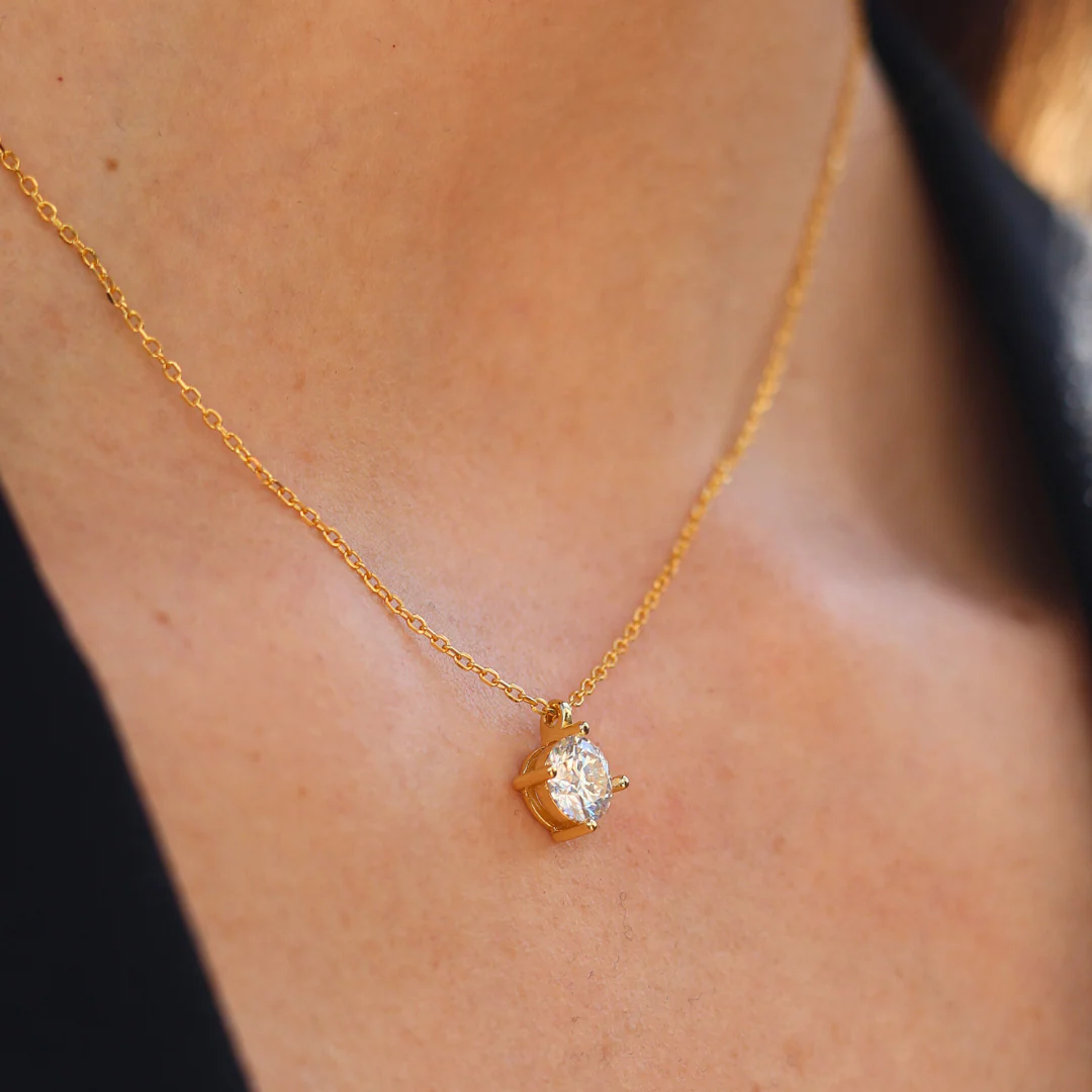 Moissanite Round 1ctw Solitaire Necklace (Gold) - Image 4